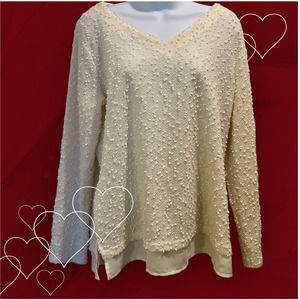 APT 9 Sequin Sweater Womens Sz Petite XL White Pullover Wide Neck 0:0:1:A-0012